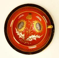 Victoria kézzel festett mokkás csésze és alj, jelzett, kopott