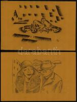 MCP jelzéssel: 7 db különféle grafika, szén, papír, 11x10 és 16x13 cm közti méretben