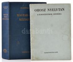 Vegyes orosz nyelvkönyvek és szótár tétel, 2 db: Hadrovics László-Gáldi László: Magyar-orosz kéziszótár. Bp.,1978, Akadémiai Kiadó. Kiadói egészvászon-kötés.  Orosz nyelvtan a gimnáziumok számára. Bp., 1968, Tankönyvkiadó. Kiadói papírkötés.