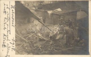 1918 Kolozsvár, Cluj; 4 db eredeti ritka fotó képeslap a sziklaomlás utáni romokkal / 4 original rar...