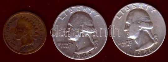 USA 1897. 1c "Indián" T:3 + 1946+1956. 1/4$ Ag (2klf) "Liberty" T:3