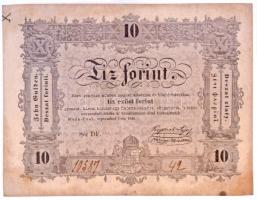 1848. 10Ft Kossuth bankó laminálva, ívszéllel T:II-,III szép papír /  Hungary 1848. 10 Forint Kossuth note laminated, with left margin  Adamo G111