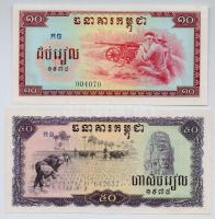 Kambodzsa / Vörös Khmer kiadás 1975. 10R + 50R T:I,I- Cambodia / Khmer Rouge Issue 1975. 10 Riels + 50 Riels C:UNC,AU Krause 22, 23