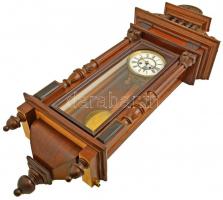 XIX. sz. Gazdagon díszített felesütős fali ingaóra. faragott díszítésekkel, hibátlan zománc számlapp...