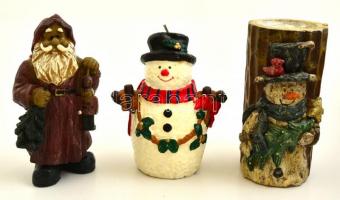 Karácsonyi díszgyertyák (Mikulás, hóember), 3 db, kis sérülésekkel, m: 15-16 cm