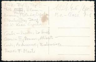 1924 Magyar-olasz válogatott labdarúgó mérkőzsésen készült fotólap, hátoldalán a válogatott tagjaina...