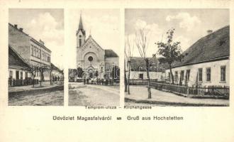 Nagymagasfalu, Magasfalva, Hochstetten, Vysoká pri Morave; Templom utca / Kirchengasse / church, street