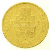 1872KB 8Ft/20Fr Au "Ferenc József / Középcímer" Körmöcbánya (6.44g/0.900) T:2 ph. / Hungar...