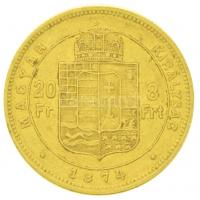 1874KB 8Ft/20Fr Au "Ferenc József / Középcímer" Körmöcbánya (6,46g/0.900) T:2 ph. / Hungar...
