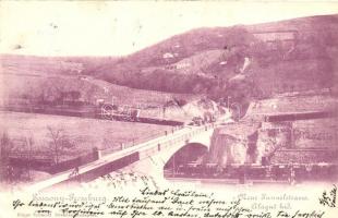 1899 Pozsony, Pressburg, Bratislava; Alagút híd, vasúti híd, vagonok. Edgar Schmidt kiadása / Neue Tunnelstrasse / tunnel bridge, railway tracks, wagons (EK)