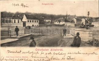 Zilah, Zalau; Polgári tér. Seres Samu kiadása / square (fl)