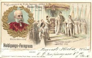 1848-1898 Zur Erinnerung an das 50 jähr. Regierungsjubiläum Sr. Maj. Kaiser Franz Josef I / Franz Joseph's 50th anniversary of reign. Jubiläum Karte Nr. 77. Art Nouveau, floral, Emb. litho