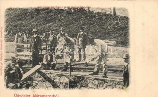 Rónaszék, Costiui (Máramaros); munkások munkában a bányában. Kaufman Ábrahám kiadása / busy mine workers