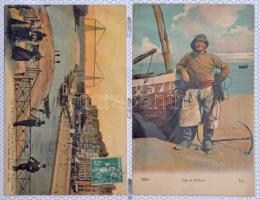 100 db RÉGI főleg francia népviseletes képeslap, érdekesebb lapokkal, jó minőségben, szép albumban /...