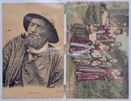 100 db RÉGI főleg francia népviseletes képeslap, érdekesebb lapokkal, jó minőségben, szép albumban /...