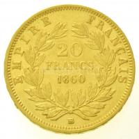 Franciaország / Második Császárság 1860BB 20Fr Au "III. Napóleon" (6,44g/0.900) T:2,2- ph....