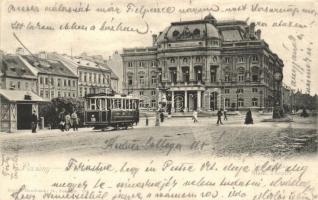 Pozsony, Pressburg, Bratislava; Városi színház, 10-es villamos / theatre with tram