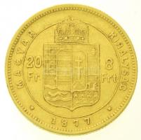 1877KB 8Ft/20Fr Au "Ferenc József / Középcímer" Körmöcbánya (6,44g/0.900) T:2,2- / Hungary...