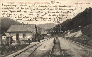 Tiszolc, Tisovec; Gömörvégi fogaskerekű vasútállomás, hajtány. Kohn Albert kiadása / funicular, cogwheel railway station, handcar (fl)