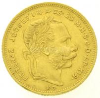 1879KB 8Ft/20Fr Au "Ferenc József / Középcímer" Körmöcbánya (6,43g/0.900) T:2 / Hungary 1879KB 8 Forint/20 Francs Au "Franz Joseph / Coat of Arms" Kremnitz (6,43g/0.900) C:XF Adamo M23