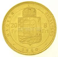 1880KB 8Ft/20Fr Au "Ferenc József / Középcímer" Körmöcbánya (6,44g/0.900) T:2 kis ph. / Hu...