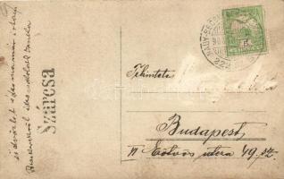 1908 Szárcsa, Sutjeska; 2 db fotóképeslap a vasútállomásról hajtánnyal és gőzmozdonnyal / 2 photo po...