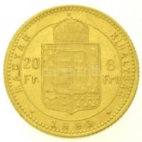 1883KB 8Ft/20Fr Au "Ferenc József / Középcímer" Körmöcbánya (6,45g/0.900) T:2 / Hungary 18...