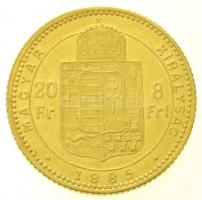 1885KB 8Ft/20Fr Au "Ferenc József / Középcímer" Körmöcbánya (6,43g/0.900) T:2 edge error /...