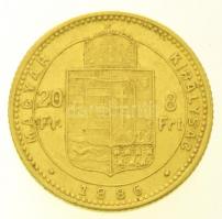 1886KB 8Ft/20Fr Au "Ferenc József / Középcímer" Körmöcbánya (6,43g/0.900) T:2 / Hungary 18...