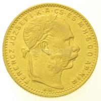 1887KB 8Ft/20Fr Au "Ferenc József / Középcímer" Körmöcbánya (6,42g/0.900) T:2,2- / Hungary 1887KB 8 Forint/20 Francs Au "Franz Joseph / Coat of Arms" Kremnitz (6,42g/0.900) C:XF,VF Adamo M23