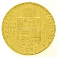 1887KB 8Ft/20Fr Au "Ferenc József / Középcímer" Körmöcbánya (6,42g/0.900) T:2,2- / Hungary...