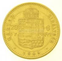 1889KB 8Ft/20Fr Au "Ferenc József / Középcímer" Körmöcbánya (6,44g/0.900) T:2,2- / Hungary...