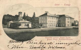 Eszék, Osijek, Esseg; Topnicka vojarna Franje Josipa / Franz Josefs Artillerie-Kaserne / Ferenc József tüzérségi laktanya. Eugen Selzer kiadása / K.u.K. military artillery barracks (fl)