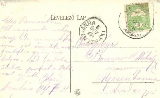 Menyháza, Moneasa; Halastó csónakázókkal / lake with boating people