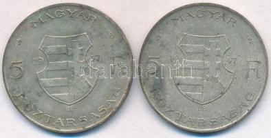 1947. 5Ft Ag "Kossuth" (2x) T:2,2- patina