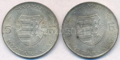 1947. 5Ft Ag "Kossuth" (2x) T:2,2- patina