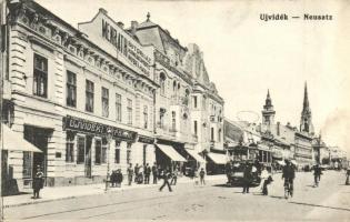 Újvidék, Novi Sad; utcakép, Újvidéki Népbank, Menráth bútorház, üzletek, villamos. Milan Ivkovic kiadása / street view, bank, furniture store, shops, tram (EK)