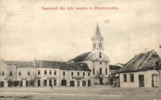 Nagyenyed, Aiud; Római katolikus templom, Minorita rendház, Berkovits Béla, Cirner J. József és Mélász János és társa / church, square, shops  (EK)