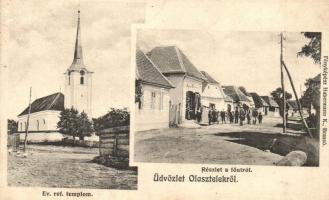 Olasztelek, Talisoara; Fő út, Református templom. Habermann K. fényképész / main street, Calvinist church  (EK)