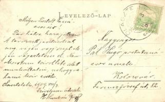 Olasztelek, Talisoara; Fő út, Református templom. Habermann K. fényképész / main street, Calvinist c...