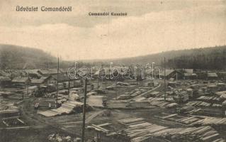 Kommandó, Comando, Comandau; kaszinó, fűrésztelep ipari vasúttal. Bogdán F. fényképész / casino, saw mill with industrial railway