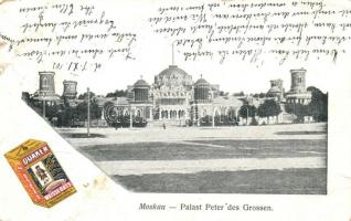 Moscow, Moscou; Palast Peter des Grossen / Petrovsky Palace (Petroff Palace), Quaker white oats advertisement (kis szakadások / small tears)