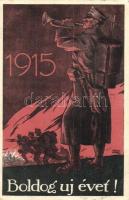 1915 Boldog új évet! / WWI Hungarian military New Year greeting art postcard s: Weiss Antal (EK)