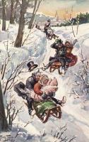 Sledging people in winter. T. S. N. Serie 1088. (6 Dess.) s: Arthur Thiele (Rb)