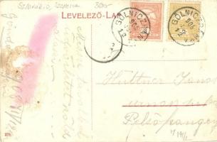 Gölnicbánya, Gelnica, Bergstadt Gölnitz; M. kir. állami vasipari szakiskola. magyar zászló / iron in...