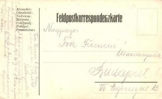 1915 A híd alatti kastélyban az I. zlj. parancsnokság. Kézzel rajzolt tábori postai levelezőlap / WW...