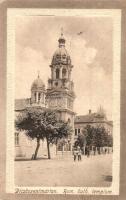 Dicsőszentmárton, Tarnaveni; utcakép, Római katolikus templom / street view with church