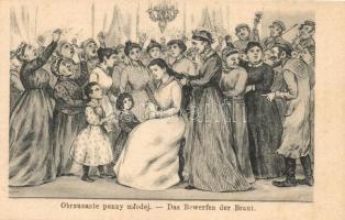 Obrzucanie panny mlodej / Das Bewerfen der Braut / scene from a Jewish wedding, marriage rites. E. Schiller (Czerniowce, Chernivtsi, Czernowitz). Judaica