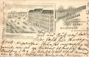 Budapest VII. Kerepesi út 79. Sziklay Sándor József Főherceg szállodája, villamosok, Keleti (Központi pályaudvar), reklámlap / Hotel Erzherzog Josef; Bruchsteiner Ármin és Richárd kiadása (Rb)