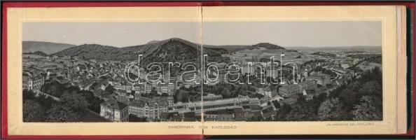 cca 1900 Album von Karlsbad,, 38 látképpel, litográfia, Carl Garte, díszes vászonkötésben, kis szakadással